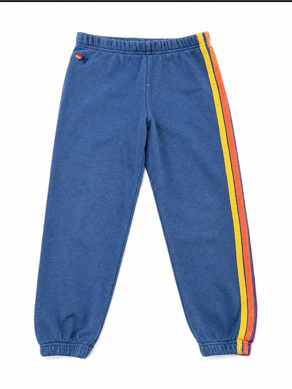 Aviator Nation Blue Sweatpants with Yellow & Orange Side Stripes